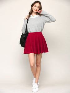 WB2382 Women's Casual Mini Flared Plain Pleated Skater Skirt with Shorts