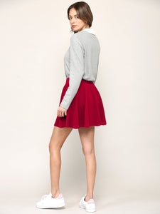 WB2382 Women's Casual Mini Flared Plain Pleated Skater Skirt with Shorts