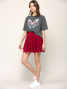 WB2382 Women's Casual Mini Flared Plain Pleated Skater Skirt with Shorts