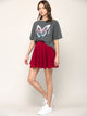WB2382 Women's Casual Mini Flared Plain Pleated Skater Skirt with Shorts