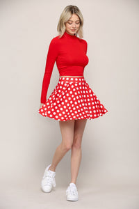 WB2382 Women's Casual Mini Flared Plain Pleated Skater Skirt with Shorts