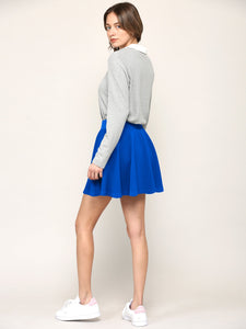 WB2382 Women's Casual Mini Flared Plain Pleated Skater Skirt with Shorts