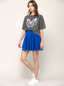 WB2382 Women's Casual Mini Flared Plain Pleated Skater Skirt with Shorts