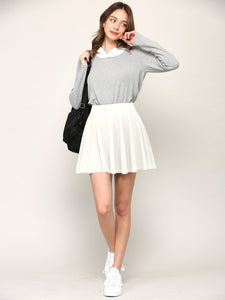 WB2382 Women's Casual Mini Flared Plain Pleated Skater Skirt with Shorts