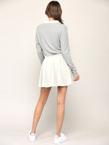 WB2382 Women's Casual Mini Flared Plain Pleated Skater Skirt with Shorts