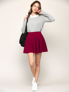 WB2382 Women's Casual Mini Flared Plain Pleated Skater Skirt with Shorts