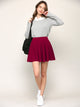 WB2382 Women's Casual Mini Flared Plain Pleated Skater Skirt with Shorts