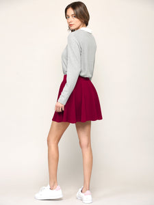 WB2382 Women's Casual Mini Flared Plain Pleated Skater Skirt with Shorts