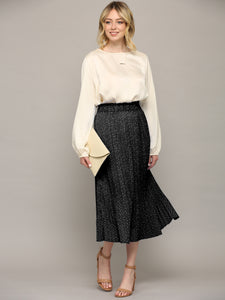 WB2383 Womens High Waist Polka Dot Pleated Midi Swing Skirt with Pockets