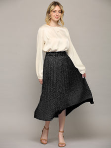 WB2383 Womens High Waist Polka Dot Pleated Midi Swing Skirt with Pockets