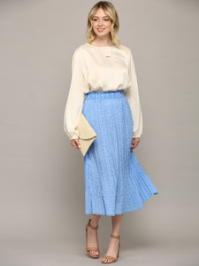 WB2383 Womens High Waist Polka Dot Pleated Midi Swing Skirt with Pockets