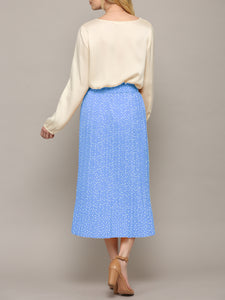 WB2383 Womens High Waist Polka Dot Pleated Midi Swing Skirt with Pockets