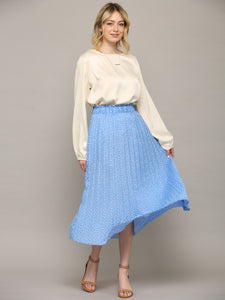 WB2383 Womens High Waist Polka Dot Pleated Midi Swing Skirt with Pockets