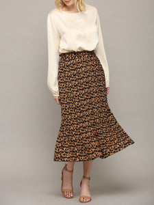 WB2383 Womens High Waist Polka Dot Pleated Midi Swing Skirt with Pockets