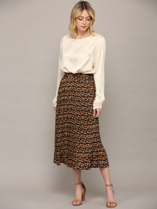 WB2383 Womens High Waist Polka Dot Pleated Midi Swing Skirt with Pockets