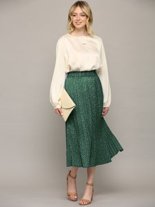 WB2383 Womens High Waist Polka Dot Pleated Midi Swing Skirt with Pockets
