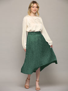 WB2383 Womens High Waist Polka Dot Pleated Midi Swing Skirt with Pockets