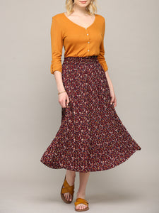 WB2383 Womens High Waist Polka Dot Pleated Midi Swing Skirt with Pockets