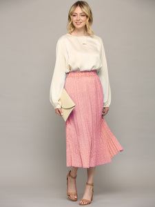 WB2383 Womens High Waist Polka Dot Pleated Midi Swing Skirt with Pockets