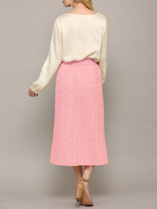 WB2383 Womens High Waist Polka Dot Pleated Midi Swing Skirt with Pockets