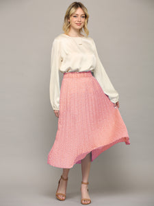 WB2383 Womens High Waist Polka Dot Pleated Midi Swing Skirt with Pockets