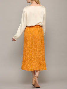 WB2383 Womens High Waist Polka Dot Pleated Midi Swing Skirt with Pockets
