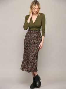 WB2383 Womens High Waist Polka Dot Pleated Midi Swing Skirt with Pockets