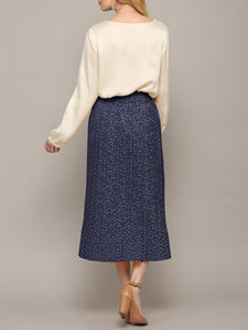 WB2383 Womens High Waist Polka Dot Pleated Midi Swing Skirt with Pockets