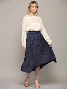 WB2383 Womens High Waist Polka Dot Pleated Midi Swing Skirt with Pockets