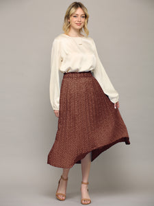 WB2383 Womens High Waist Polka Dot Pleated Midi Swing Skirt with Pockets