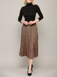 WB2383 Womens High Waist Polka Dot Pleated Midi Swing Skirt with Pockets