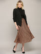 WB2383 Womens High Waist Polka Dot Pleated Midi Swing Skirt with Pockets