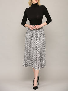 WB2383 Womens High Waist Polka Dot Pleated Midi Swing Skirt with Pockets