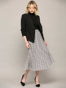 WB2383 Womens High Waist Polka Dot Pleated Midi Swing Skirt with Pockets