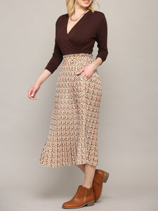WB2383 Womens High Waist Polka Dot Pleated Midi Swing Skirt with Pockets