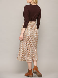 WB2383 Womens High Waist Polka Dot Pleated Midi Swing Skirt with Pockets