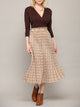 WB2383 Womens High Waist Polka Dot Pleated Midi Swing Skirt with Pockets