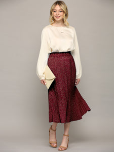 WB2383 Womens High Waist Polka Dot Pleated Midi Swing Skirt with Pockets