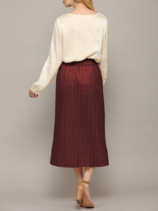WB2383 Womens High Waist Polka Dot Pleated Midi Swing Skirt with Pockets