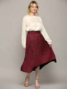 WB2383 Womens High Waist Polka Dot Pleated Midi Swing Skirt with Pockets