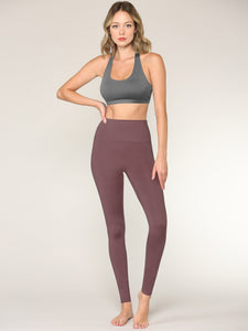WB3018 Peached Seamless Front & Side High Waisted Leggings with Inner Pocket Full-Length Yoga Pants
