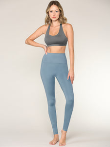WB3018 Peached Seamless Front & Side High Waisted Leggings with Inner Pocket Full-Length Yoga Pants