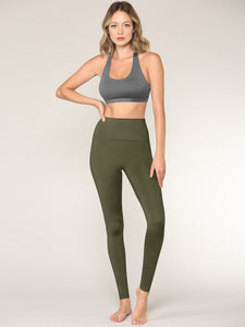 WB3018 Peached Seamless Front & Side High Waisted Leggings with Inner Pocket Full-Length Yoga Pants
