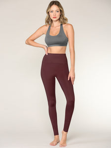 WB3018 Peached Seamless Front & Side High Waisted Leggings with Inner Pocket Full-Length Yoga Pants