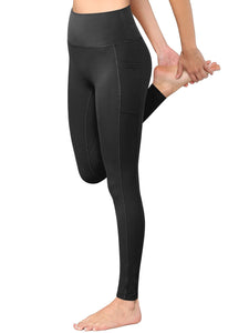 WB3019 Women's Peached Seamless Front Leggings with Side Pocket Full-Length Yoga Pants