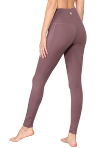 WB3019 Women's Peached Seamless Front Leggings with Side Pocket Full-Length Yoga Pants