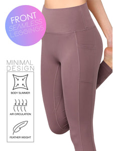 WB3019 Women's Peached Seamless Front Leggings with Side Pocket Full-Length Yoga Pants