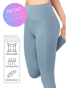 WB3019 Women's Peached Seamless Front Leggings with Side Pocket Full-Length Yoga Pants