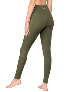 WB3019 Women's Peached Seamless Front Leggings with Side Pocket Full-Length Yoga Pants