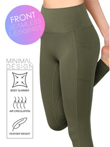 WB3019 Women's Peached Seamless Front Leggings with Side Pocket Full-Length Yoga Pants